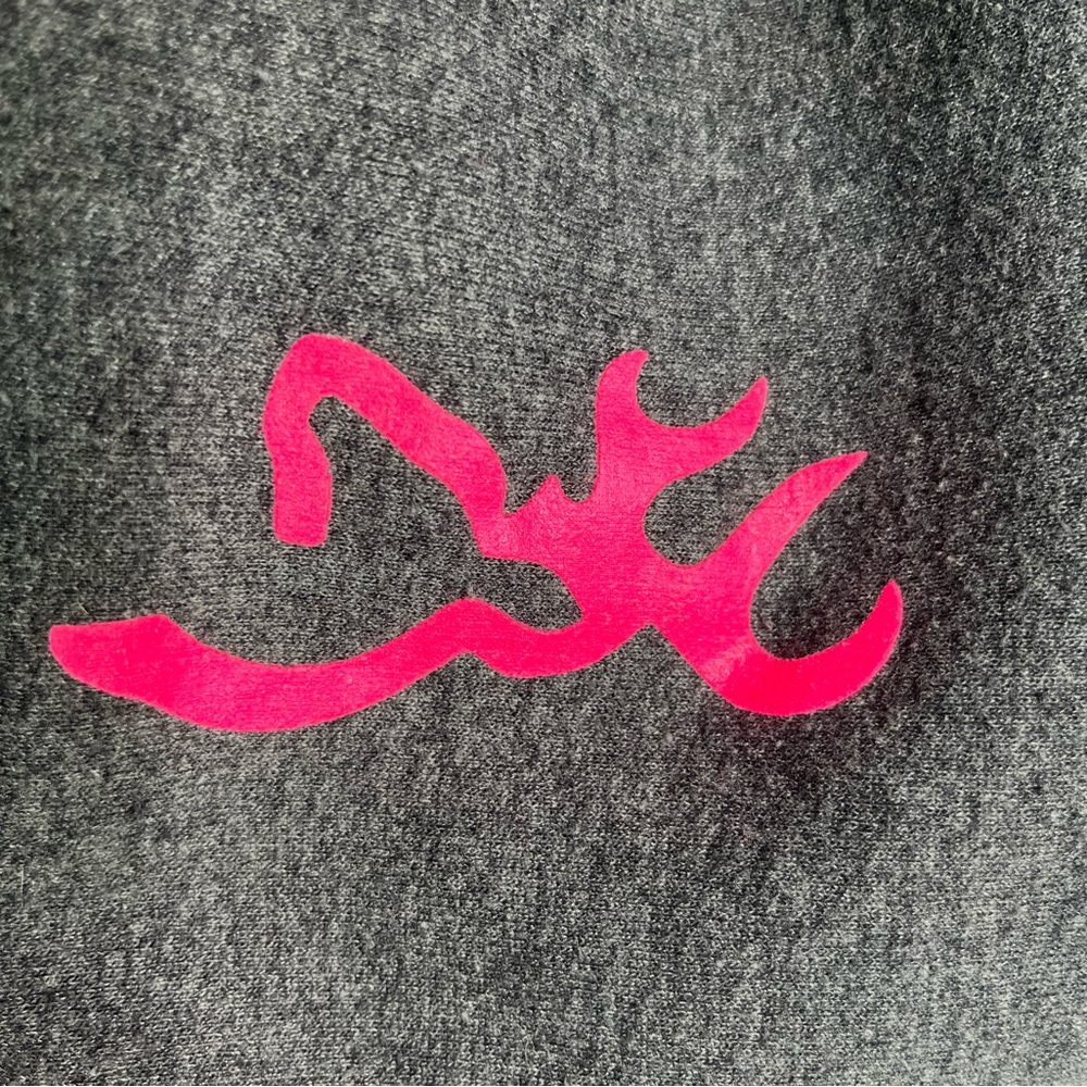 JERZEES NUBLEND HOODIE SWEATSHIRT WOMEN M GRAY PINK DEER HEAD DECAL FRONT/BACK - Picture 3 of 6